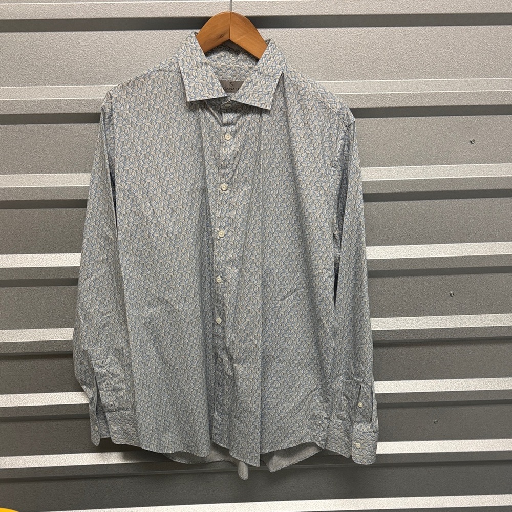 Canali Men’s Blue Patterned Shirt Size XXL Preppy Retro Dress Top Funky Office